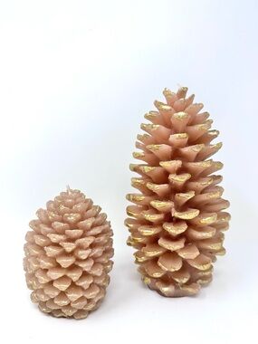 Anthropologie Pink Blush Pinecone Candles with Gold Trim Set of Two Decor New